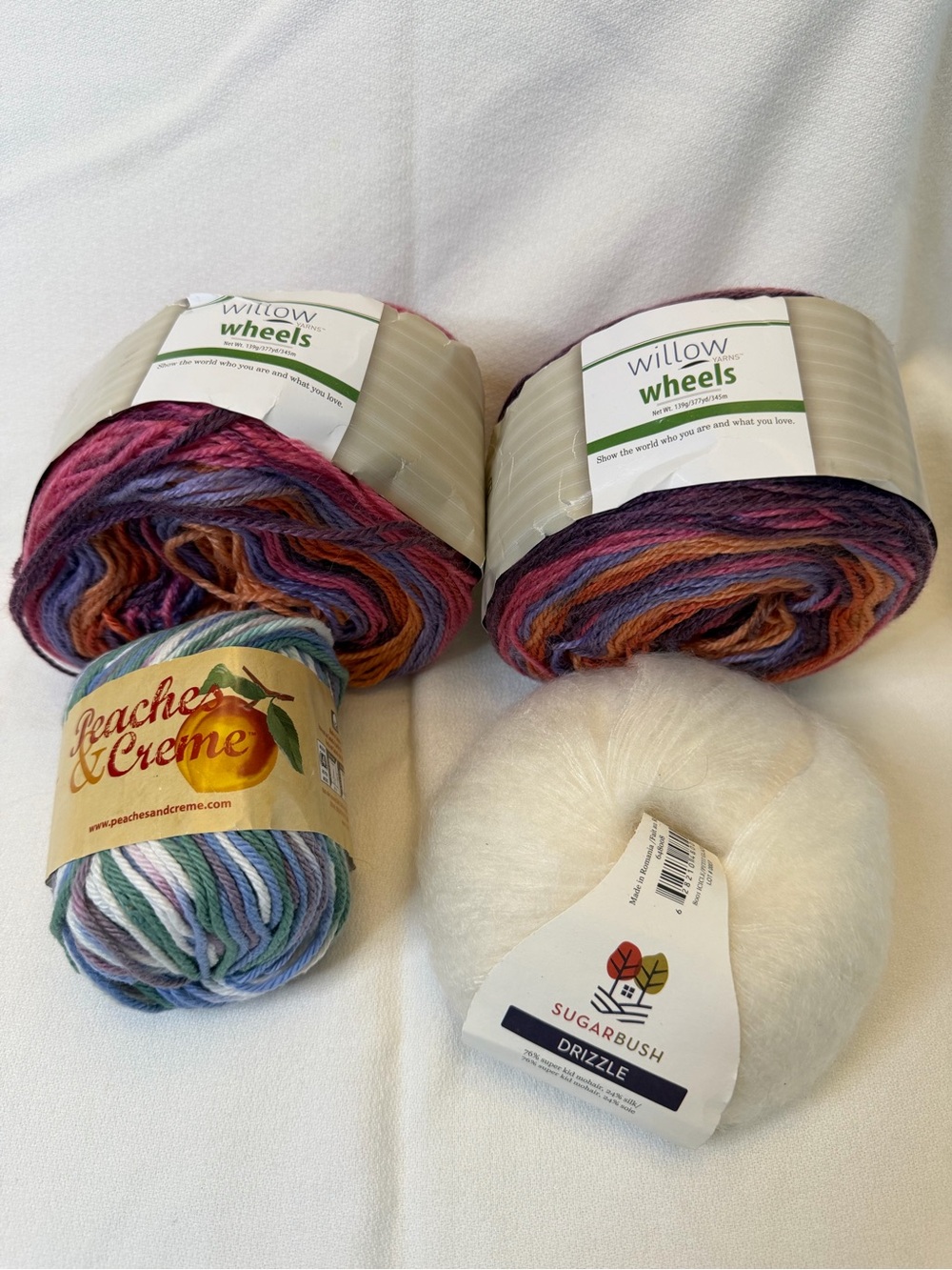 Willow Yarns, Peaches & Creme, & Sugar Bush Drizzle Mohair Crafting Lot